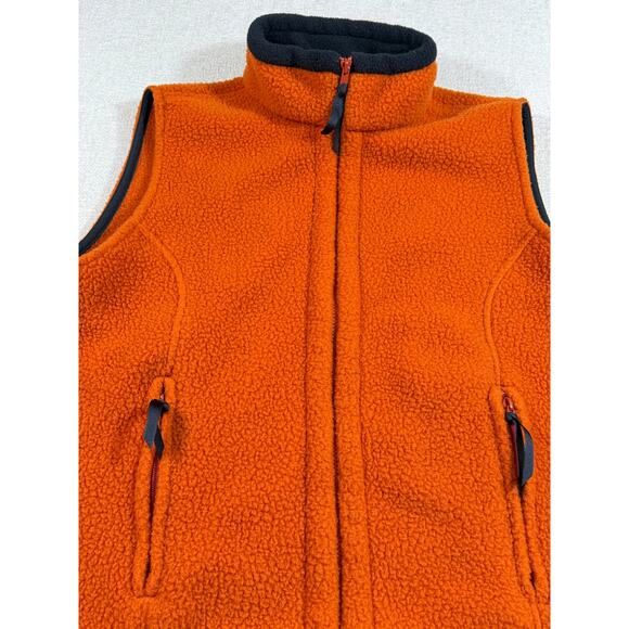 LL Bean Women’s XL Orange Black Zip Front Sherpa Fleece Outdoor Vest Warm - Picture 3 of 7